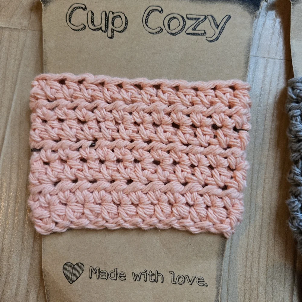 Set of 2 Cup Cozy crochet knit coffee cup warm beverage coozies (grey, coral)